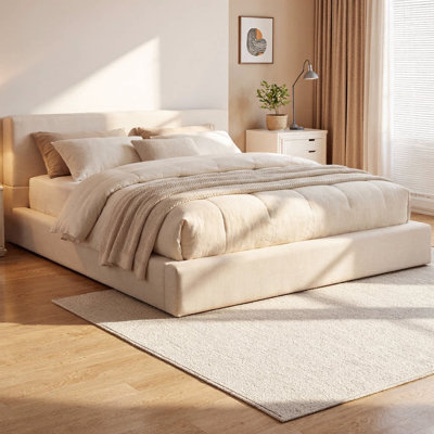 Cocoon California King Upholstered Platform Bed with Linen Thick Headboard & Footboard, Solid Wood Legs, 7.5" Padded Headboard, 800 lb Capacity, No Box Spring Needed, Modern Classic Design