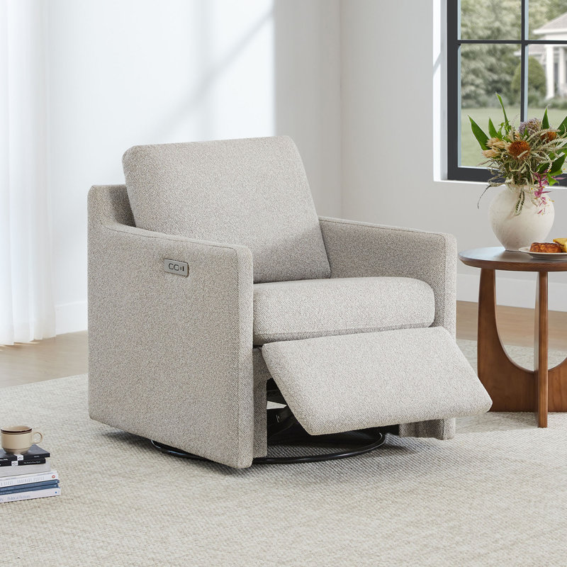 Fauteuil inclinable électrique pivotant l 29,5 po avec USB Bradner, Tissage texturé gris performance