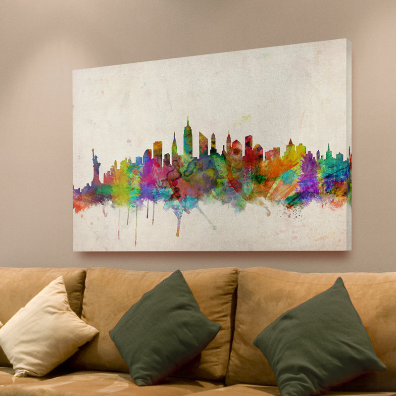 « new york horizon », reproduction d’art sur toile tendue encadrée, H 30 po x l 47 po