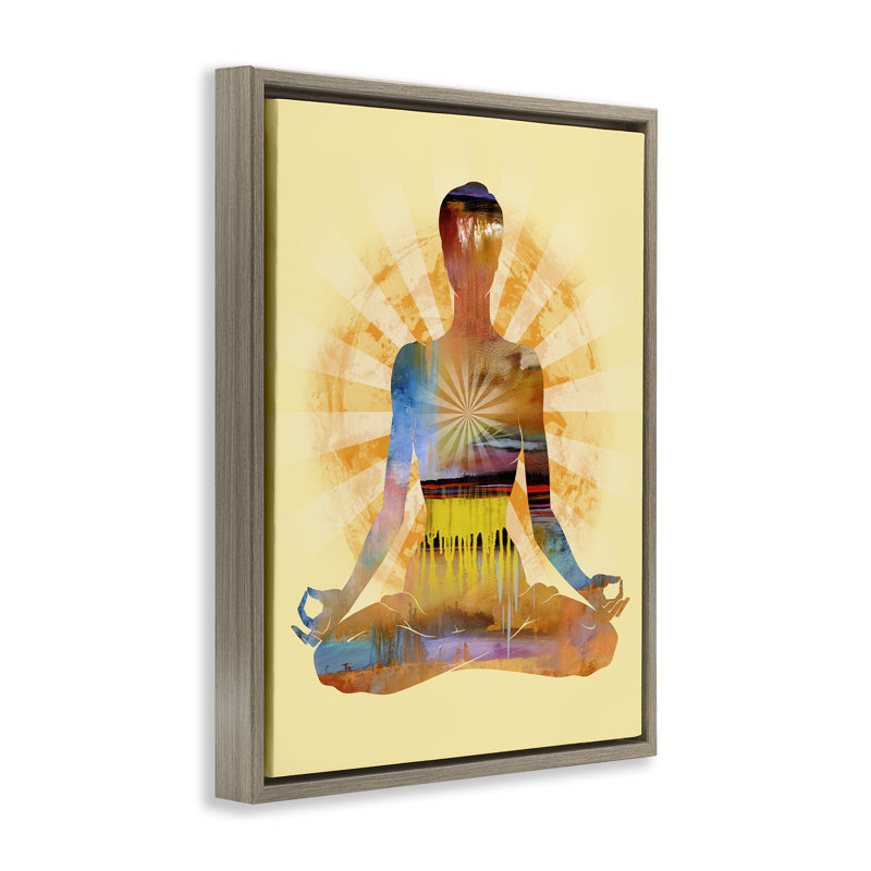 Art mural encadré "Mindful Meditation Pose" par Tim Parker, H 31 po x l 25 po, Cadre flottant orme Montalcino