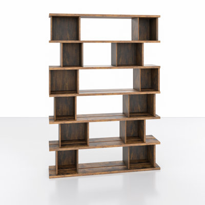 Modern Rustic 7-tier Bookcase With Asymmetrical Shelves