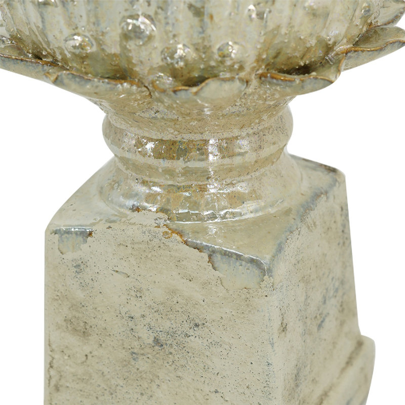Gray Stoneware Artichoke Statue on Pedestal Base, 10.4" H x 6.9" W x 6.9" D