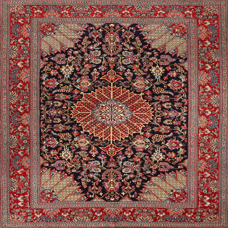 Tapis brun / rouge traditionnel Hugues, Carré 8 pi