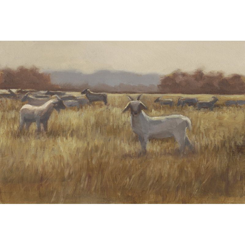 «Grazing Goats I», peinture sur toile, H 24 po x l 36 po