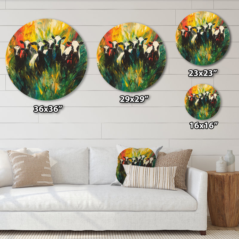 Abstrait vache Herd I - vache ronde en métal, décoration murale moderne en métal vert, H 36 po x l 36 po