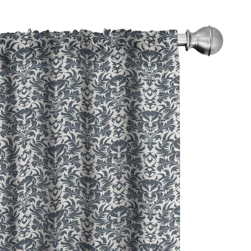 Skull Damask Semi-Sheer Rod Pocket Curtain Panels, 28" x 84"