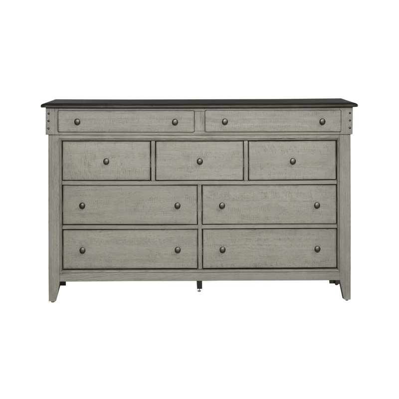 Ensemble de chambre à coucher avec lit à panneaux, commode et miroir Cathleen, Très grand