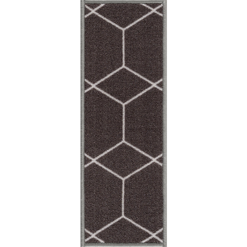 Tapis d’escalier antidérapant à motif hexagonal Tietjen, Gris foncé