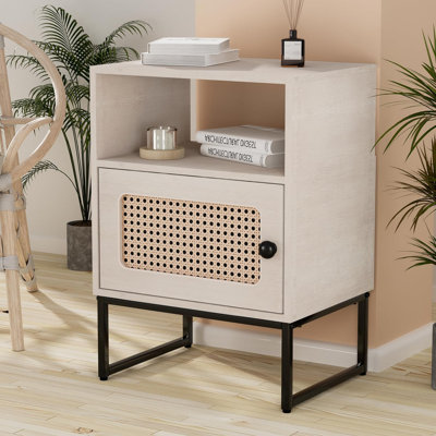 Rattan End Table, Modern Small Nightstand, Boho Wicker Side Table With Cabinet And Shelf, Farmhouse Beside Table For Bedroom And Living Room, Natural -  Bay Isle Home™, 9750CC9A3DD94AE99DC1D3E31B3A9782