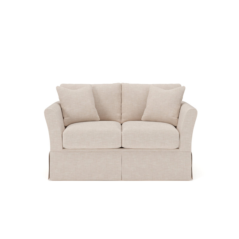 Shelby 63" Upholstered Loveseat, Lena Sand Performance Linen Blend