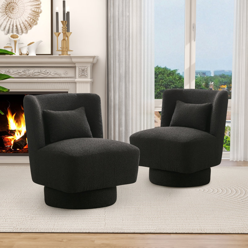 Ollia Upholstered Swivel Slipper Chair, Black 100% Polyester
