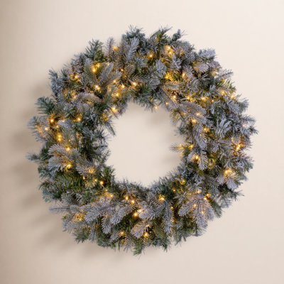 Frosted Pre-Lit Fir Christmas Wreath