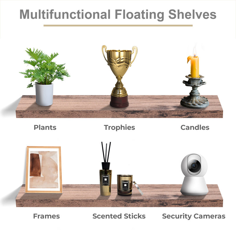 Mahogany 35" Long Floating Shelves with Invisible Mounting, Set of 2
