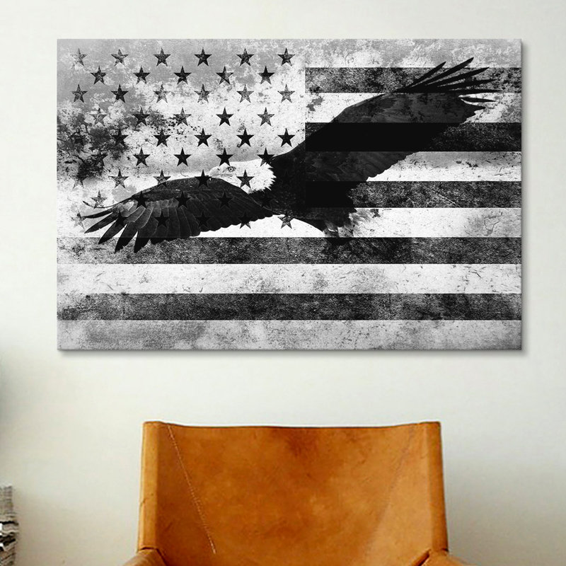 Drapeau des États-Unis «Melting Film» en noir et blanc (aigle à tête blanche) par iCanvas - Estampe numérique sur toile tendue avec châssis