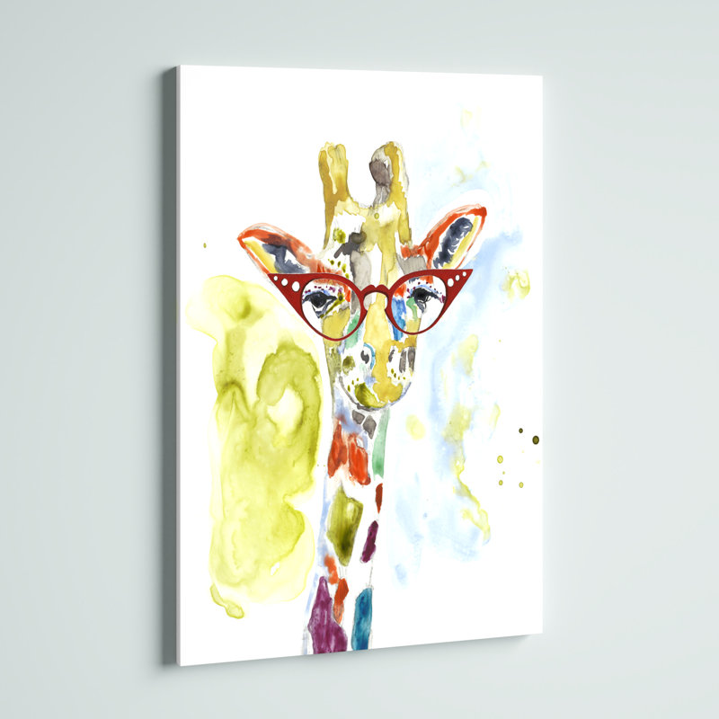 «Smarty-Pants Giraffe» par Jennifer Goldberger, reproduction d'art sur toile, H 30 po x l 20 po, Toile tendue