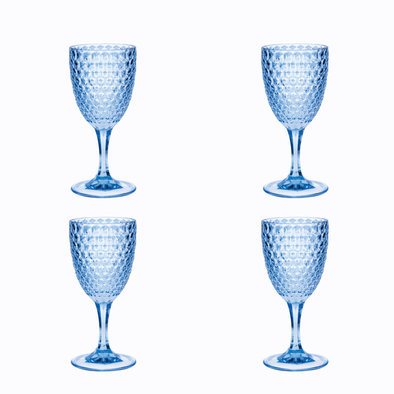 Ensemble de quatre verres à vin tout usage en acrylique à losanges bleus