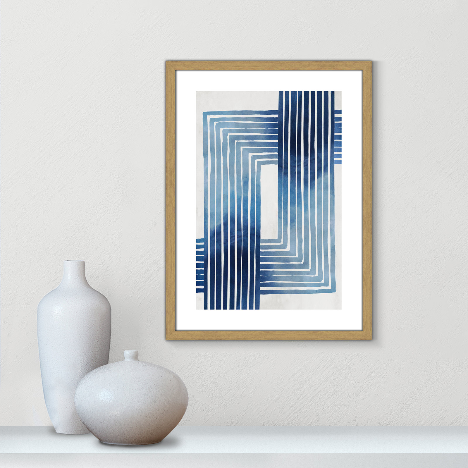 Lanny "In Unison" Painting by Eva Watts, Beige Wood Framed Paper, 23" H x 17" W x 0.75" D