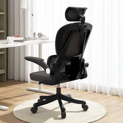 Ergonomic High Back Mesh Office Chair Adjustable Headrest Flip Armrest Rolling Gaming Chair for Home Study, Black