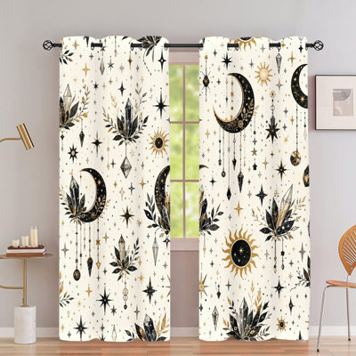 2 rideaux occultants avec œillets, rideaux célestes en polyester à imprimé bohème et étoile de lune, rideaux isolants et isolants pour la chambre à coucher