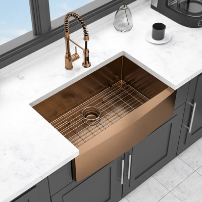 Évier de cuisine en or rose 33 * 21 * 10 pouces, matériau T304 de calibre 16, - empreinte digitale, drain lisse, avec assemblage de drain en acier inoxydable 33 nano, drainage en forme de X, bord arrondi R10, condensation