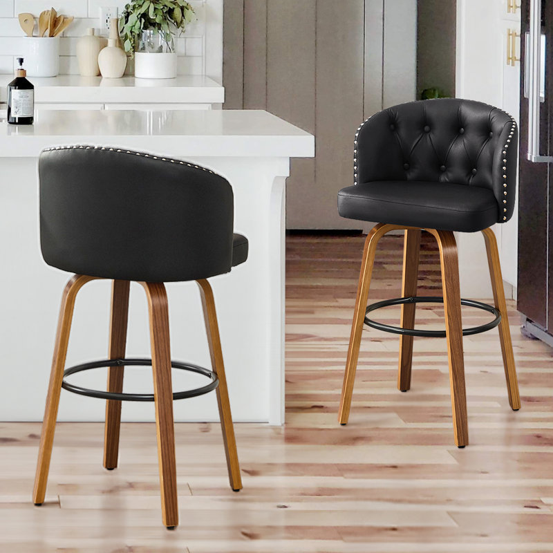  Tabouret de comptoir pivotant en similicuir de 25,5 po avec structure en bois massif, Noir