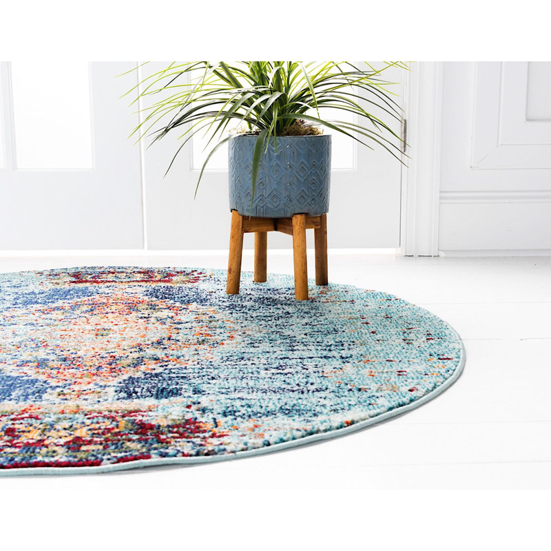 Dimonetta Washable Oriental Indoor Rug, Round 8'