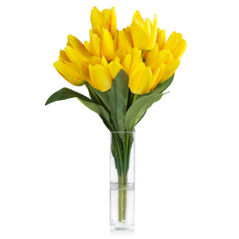 Faux Silk Tulip Arrangement in Vase, Yellow
