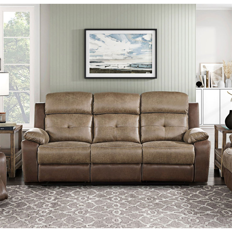 Plush Comt Motion Sofa  Microfiber Upholstered Solid Wood Frame  Furniture 1Pc Dual Reclining Sofa Plush Arms