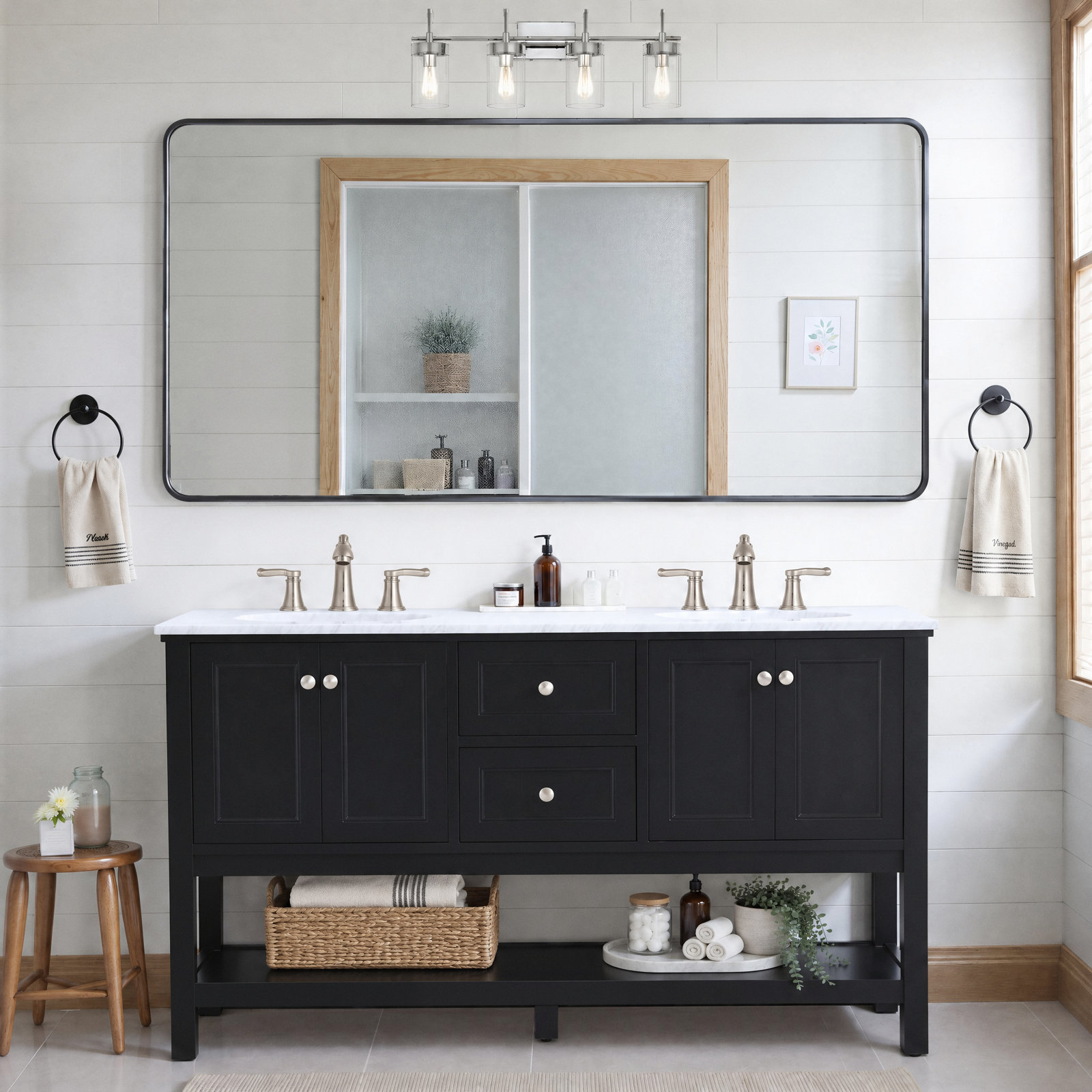 Bonsai 60'' Double Bathroom Vanity, Black