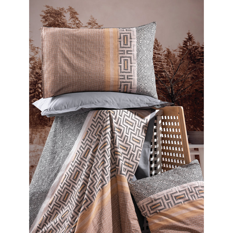 Cotton Geometric Shapes Duvet Cover, Anthracite/Beige/White, 61" x 87" Duvet Cover + 1 31" x 31" Pillowcase