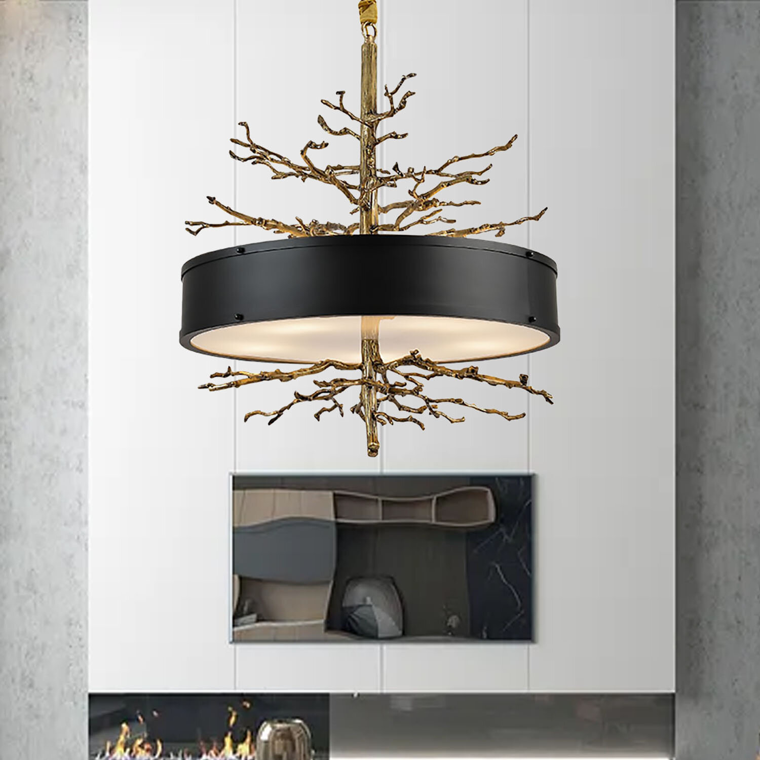 Twig Chandelier - Natural Branches with Hand Dipped Candle Bulbs
