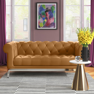 Idyll Tufted Button Upholstered Leather Chesterfield Loveseat