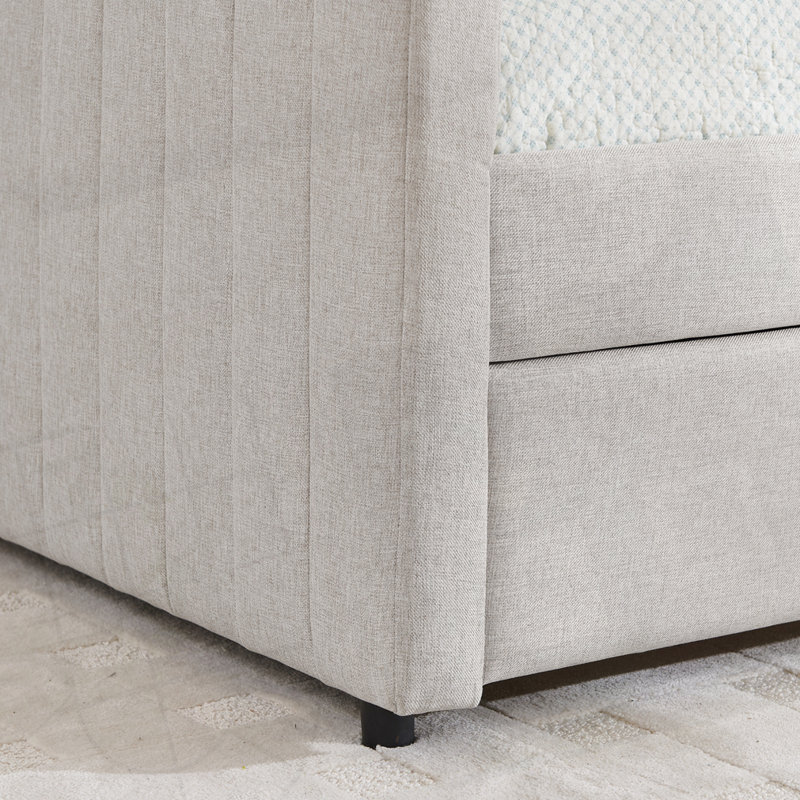 Vertical Stripe Daybed with Trundle, Beige, Full