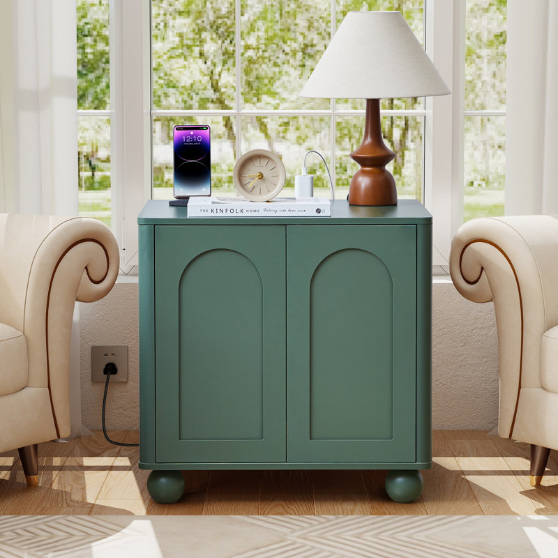 End Table With Storage And Charging Station, Green