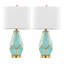 Lampe de table en métal doré avec verre turquoise et abat-jour en lin blanc - ensemble de 2