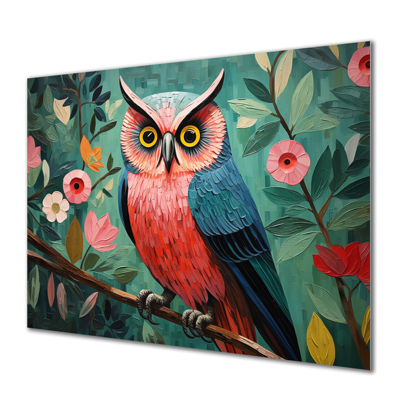 Pink And Blue Owls Gaze II - Owl Animal Metal Wall Art, 30" H x 40" W x 1.5" D