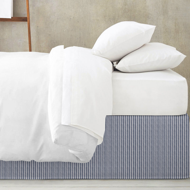 Walker Ticking Stripe Indigo/White Cotton Bedskirt, 18", California King