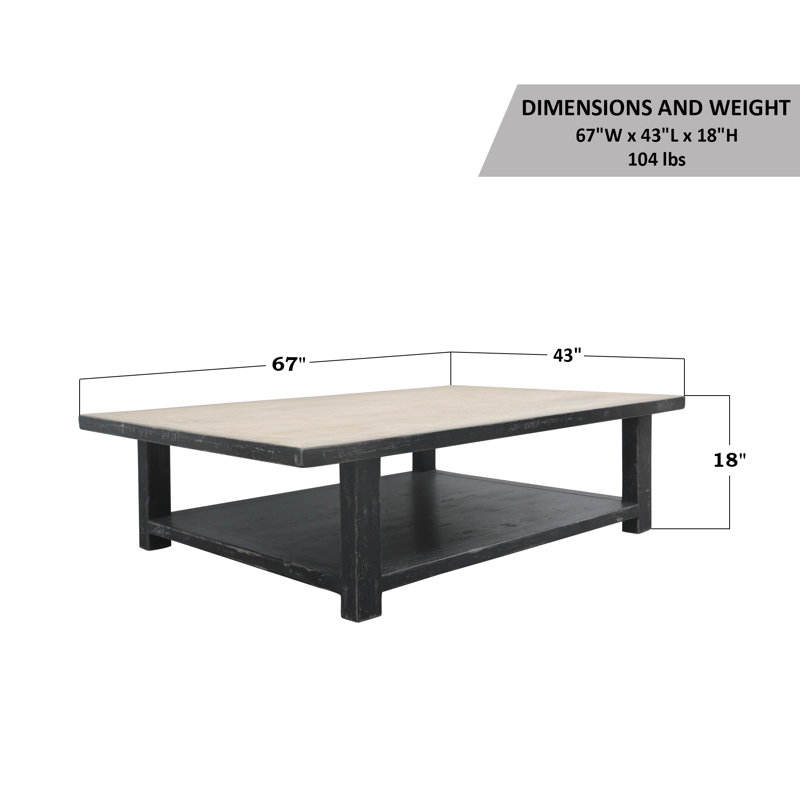 Solid Wood Coffee Table, 17" H x 67" L x 43" W, Off White