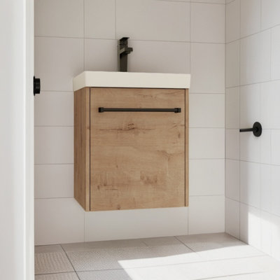 Wall-Mounted Bathroom Vanity With Ceramic Sink, 18'' Modern Floating Design, Soft-Close Cabinet For Compact Spaces
