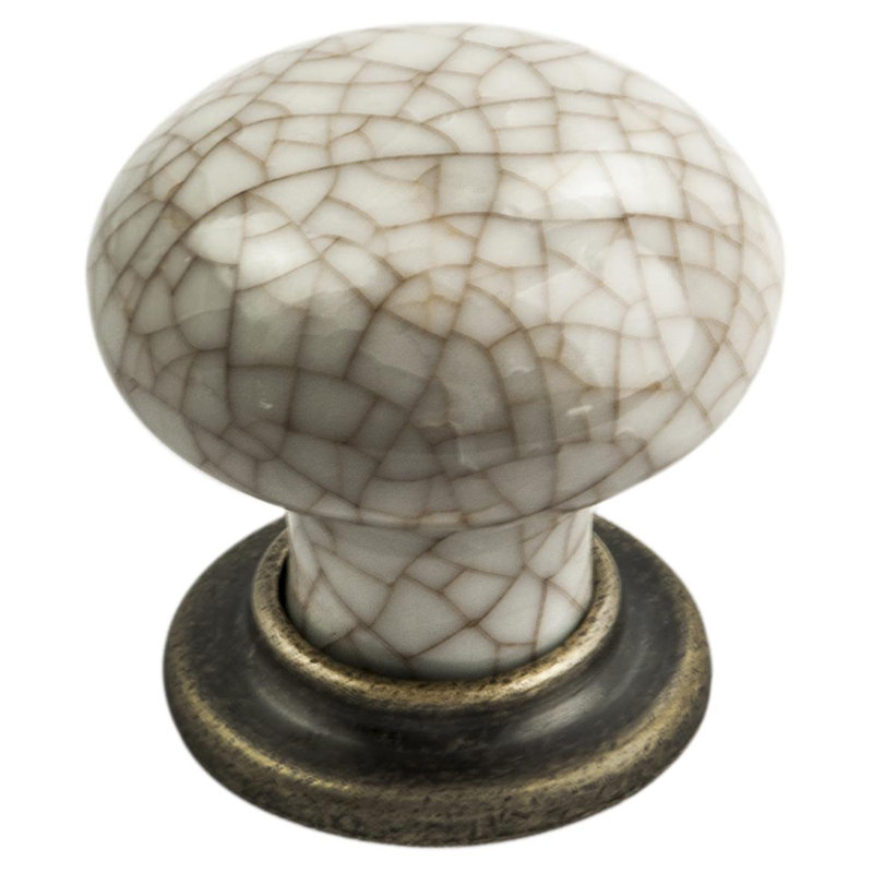 FTD PORCELAIN KNOB With FINISHED BASE 35Mm, Ivory Crackle/Beige