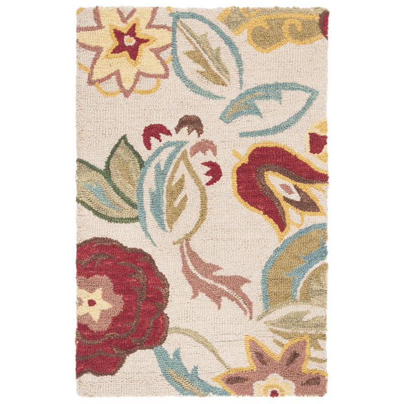 Tapis floral en laine crocheté à la main Emrick, Rectangle 2 pi 6 po x 4 pi