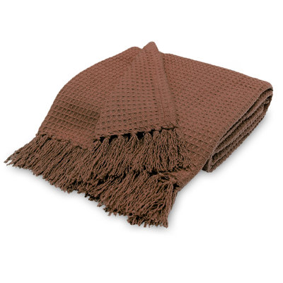 Luxurious Soft All Season Cotton Waffle Weave Throw Blanket With Fringes