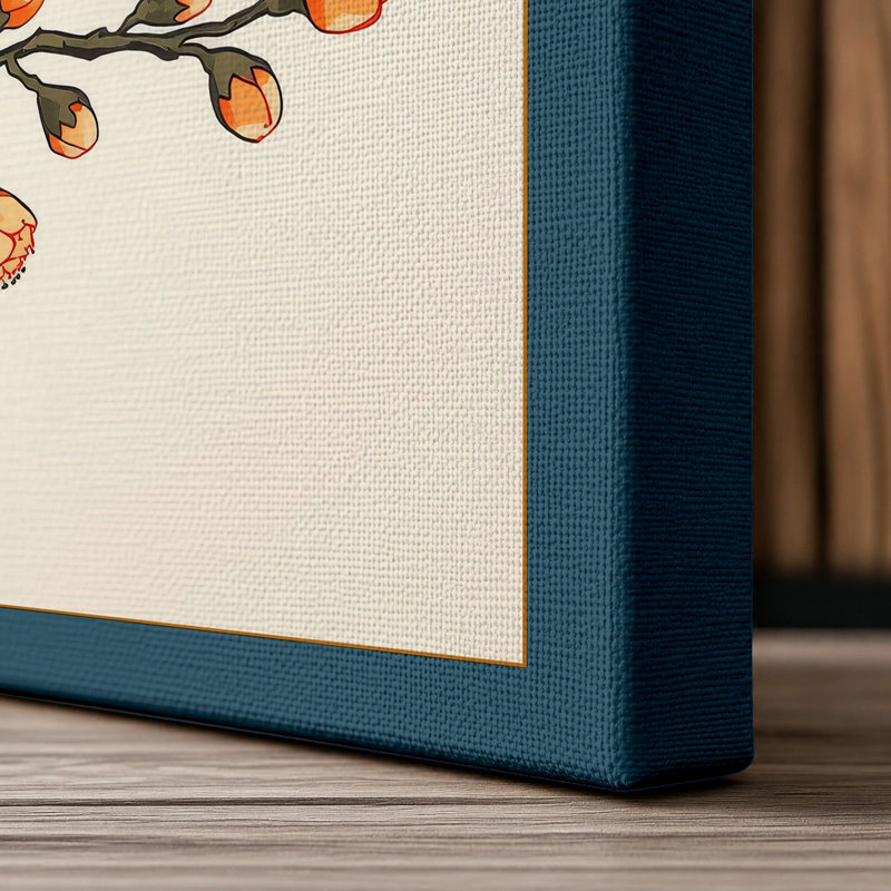 Blossoming Branch Japandi 1 Piece Wrapped Canvas Wall Art, 30x20 - 76.2 x 50.8 cm, Teal Border