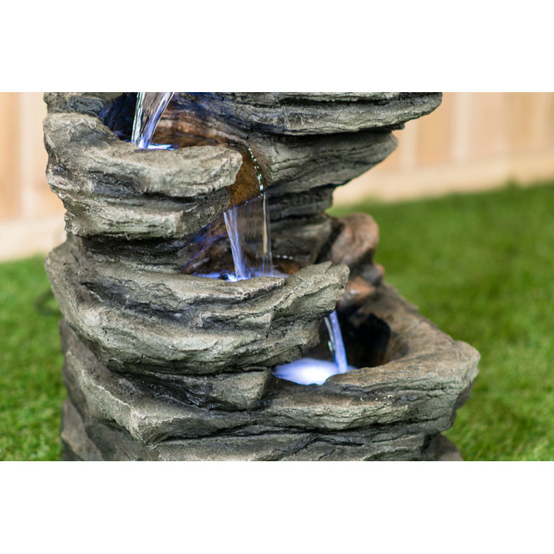 Fiber and Resin Fountain Slate Stone Fountain with LED Light