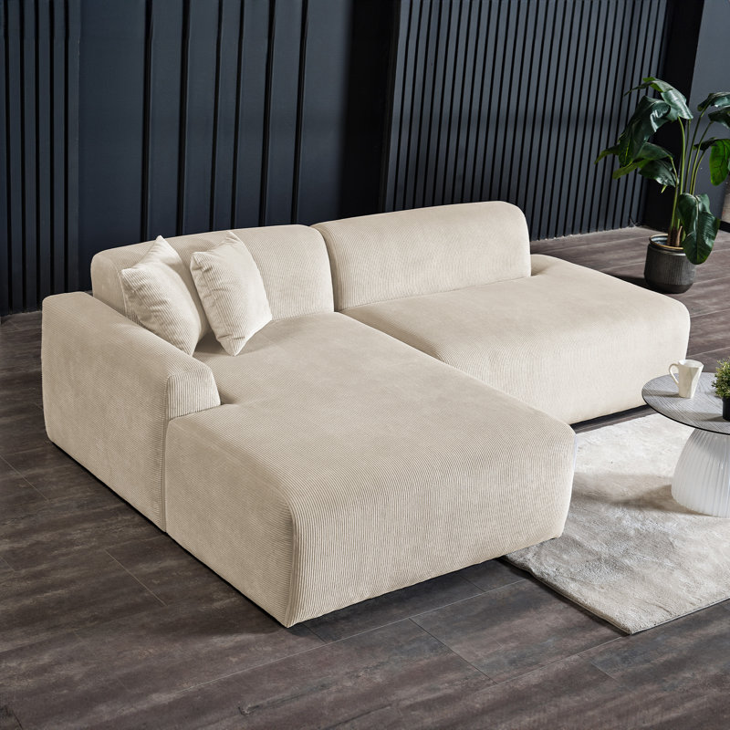 Manford 2-Piece Corduroy Upholstered Sectional, Cream Corduroy, Left Hand Facing