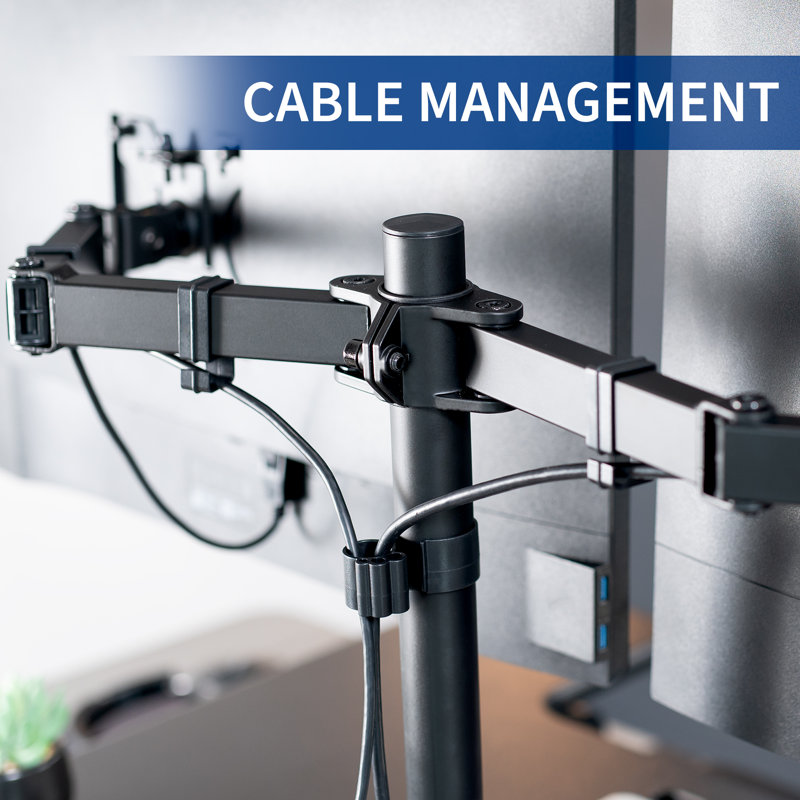 Black Adjustable Standing Desk Converter with Dual Monitor Mount