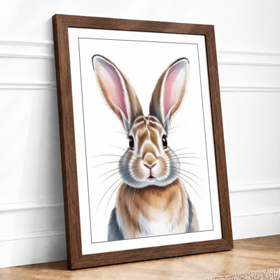 Gentle Rabbit Portrait Botanical - Framed Print