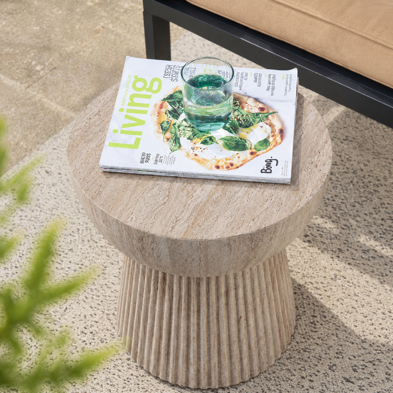 15" Patio Side Table, Travertine