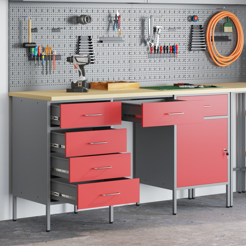 Work Cabinet with Drawer with Lock, Red
