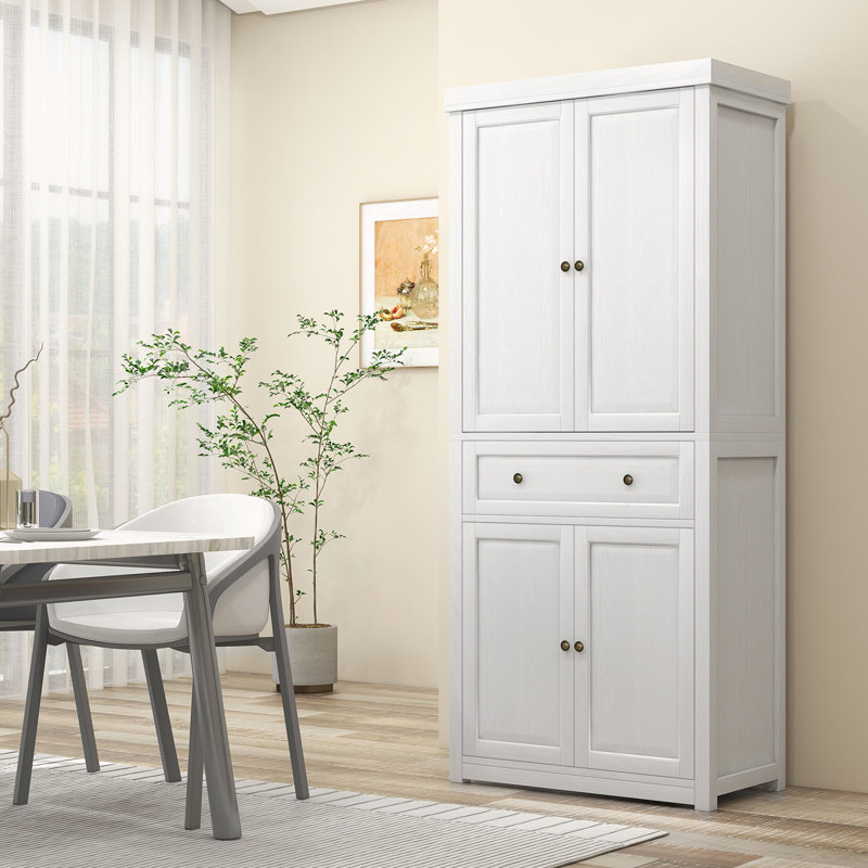 Armoire de rangement de style campagne 72,5 po avec 4 portes, un tiroir et des tablettes réglables, Blanc